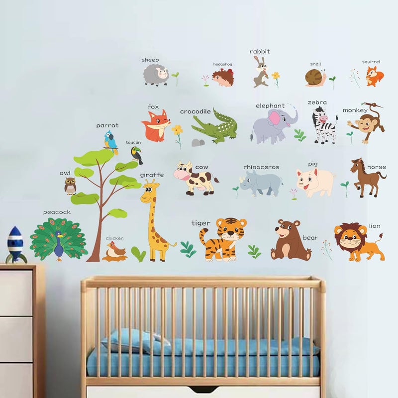 LOMILY Animals Educational Wall Decals Kids Large Nursery Daycare Playroom Wall Stickers Peel and Stick Removable Kids Wall Decors for Preschool Door Window Boy Girl Toddler Baby Room Bedroom. - Image 2